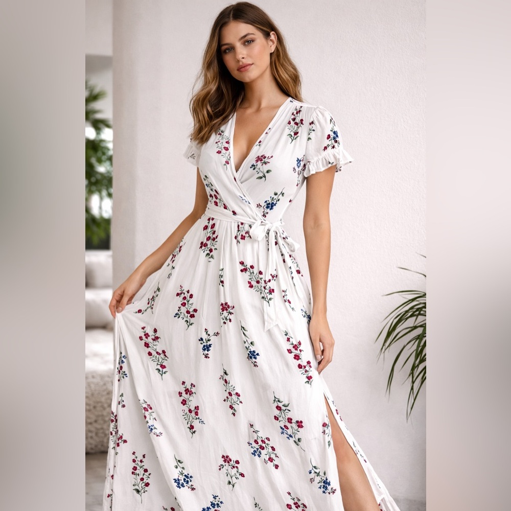 NWOT: White Floral Maxi Dress